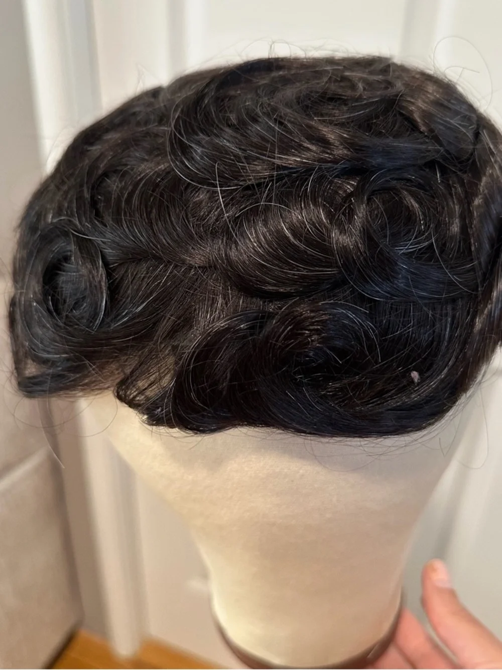 Human Hair Toupee Natural Black mixed with Grey Hairs Hairpiece Toupee #TA7